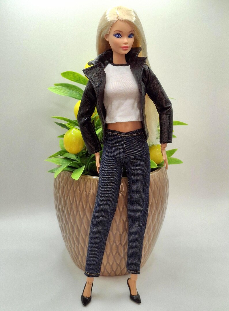 Black Faux Leather Jacket, Jeans and Top 1/6 Scale Fashion Dolls image 14