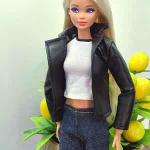 Black Faux Leather Jacket, Jeans and Top 1/6 Scale Fashion Dolls image 10