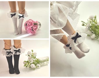 Lace Socks with Black Bows for 11-12 Inch Fashion Dolls (Blythe)