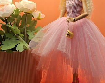 Pink Tulle Doll Gown: Princess Doll Dress 1/6 Scale