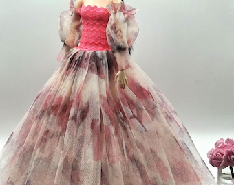 Floral Tulle Ball Gown for 11.5"-12" Fashion Dolls - Evening Dress 1/6 Scale