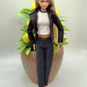 Black Faux Leather Jacket, Jeans and Top 1/6 Scale Fashion Dolls image 17