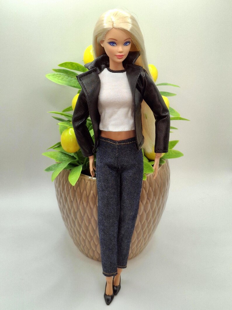 Black Faux Leather Jacket, Jeans and Top 1/6 Scale Fashion Dolls image 17