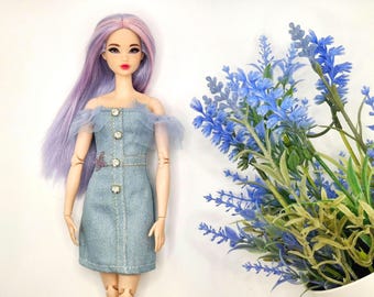 Light Blue Denim Dress for 1/6 Fashion Dolls