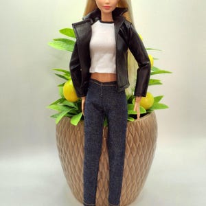Black Faux Leather Jacket, Jeans and Top 1/6 Scale Fashion Dolls image 12