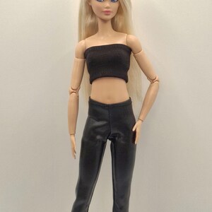 Black Faux Leather Jacket Outfit Set for 11.5–12 Inch Fashion Dolls | 1/6 Scale Doll Clothes 4-Piece Set (Jacket, Pants, Crop Top, Shoes) image 12