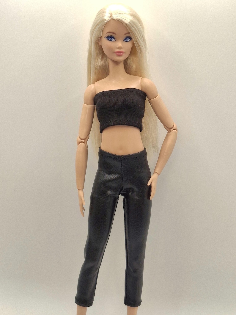Black Faux Leather Jacket Outfit Set for 11.5–12 Inch Fashion Dolls | 1/6 Scale Doll Clothes 4-Piece Set (Jacket, Pants, Crop Top, Shoes) image 12