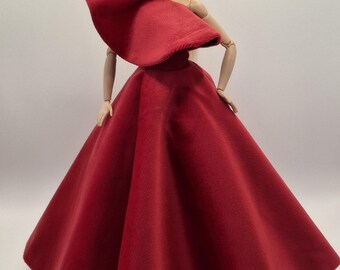 Red Velvet Ball Gown for 1/6 Scale Fashion Dolls