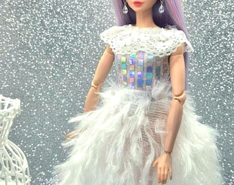 White Sequin Feather Dress for 11.5-12 inches Fashion Dolls