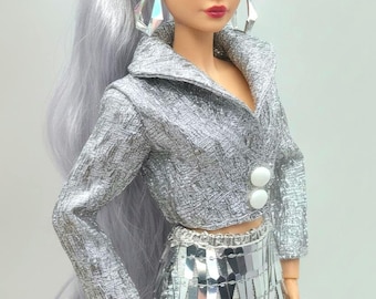 Silver Jacket & Sequin Skirt Set for 1/6 Scale Fashion Dolls
