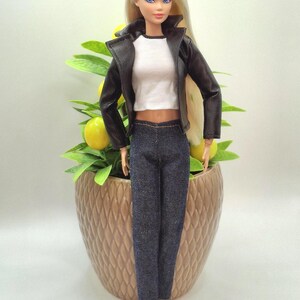 Black Faux Leather Jacket, Jeans and Top 1/6 Scale Fashion Dolls image 3