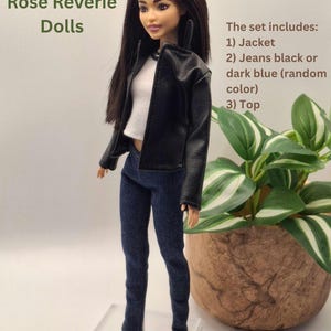 Black Faux Leather Jacket, Jeans and Top 1/6 Scale Fashion Dolls image 2