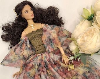 Floral Tulle Doll Gown –  1/6 Fashion Doll Dress