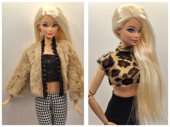 1/6 Scale Doll Clothes: Leopard Crop Top Set or Faux Fur Jacket