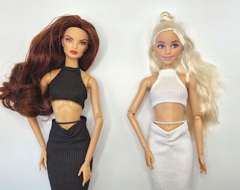Black & White Crop Top Wrap Skirt Set for 1/6 Scale Fashion Dolls