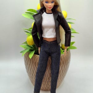 Black Faux Leather Jacket, Jeans and Top 1/6 Scale Fashion Dolls image 8