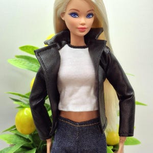 Black Faux Leather Jacket, Jeans and Top 1/6 Scale Fashion Dolls image 5