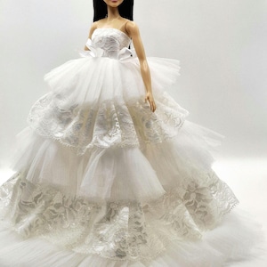 Lace Tulle Ball Gown: Fashion Doll White Wedding Dress - 1/6 Scale image 1