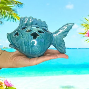 Handmade Ceramic Fish Shaped Tealight Holder – Coastal Home Decor – Ocean Inspired Candle Holder – Nautical Gift Idea