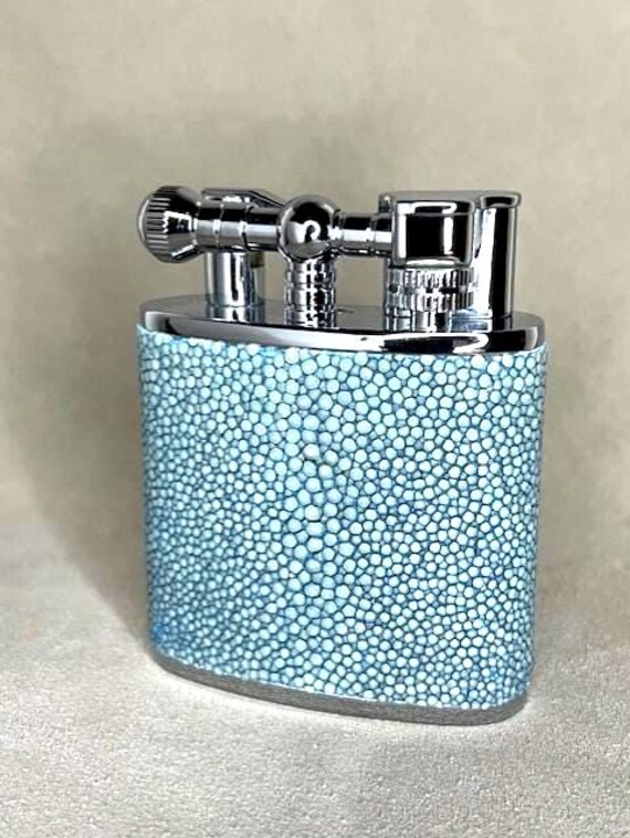desktop cigarette lighter Pale Blue Shagreen Cladded Desktop Twin Jets (Cigar) Lighter