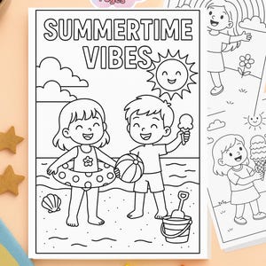 Kids Summer Coloring pages, 10 Fun Printable Summer Coloring Pages, Summer Activities for Kids, Summer Coloring Sheets, Instant Download PDF