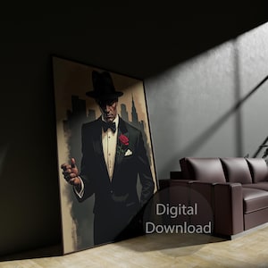 The Don Mafia Wall Art – Printable Gangster Portrait, Godfather Style Poster, Noir Vintage Man Illustration, Dark Elegant Wall Decor