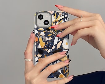 Midnight Floral Terrazzo iPhone Case: Modern Protective Phone Cover