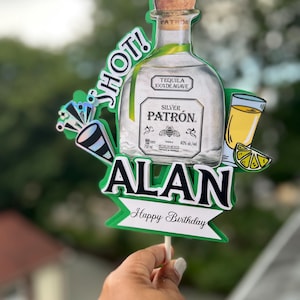 Custom Patron cake toppers that bring the party vibes to life
