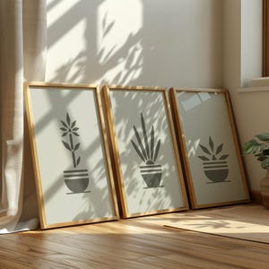 3 Piece Art Set Botanical Printable Minimalist Plant Wall Art Neutral Pot Plants Digital Download Modern Boho Decor