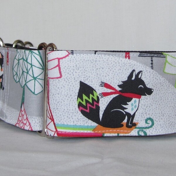 Winter Fun Martingale Dog Collar - 1.5 or 2 Inch - penguin fox christmas snow sledding ice skating activities trees car retro