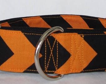 SALE Halloween Chevron Martingale Dog Collar - 1.5 or 2 Inch - orange black diagonal lines arrow