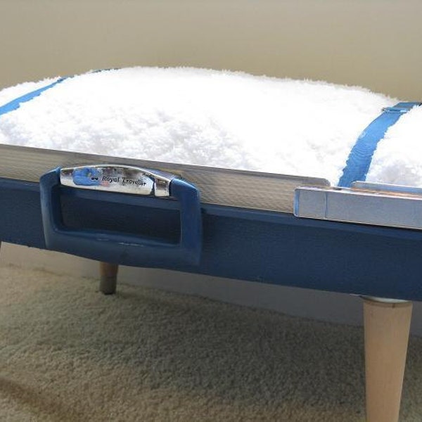 SALE - Blue suitcase pet bed with FREE pillow - upcycled vintage luggage