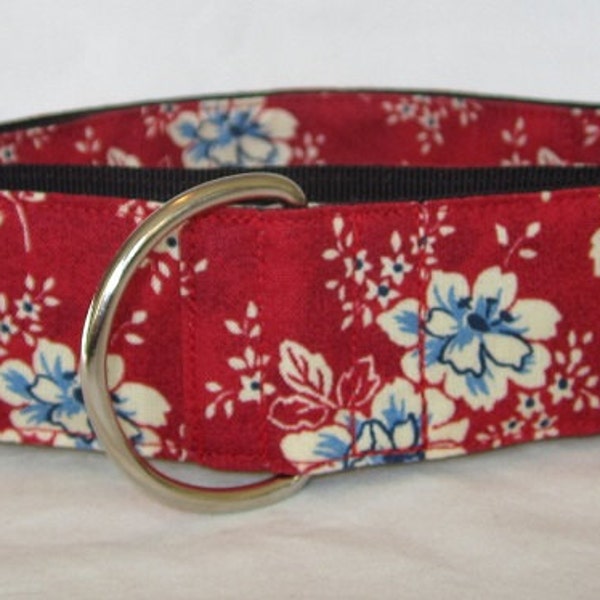 Urban Cowgirl Martingale Dog Collar - 1.5 Inch - red blue white flower bloom
