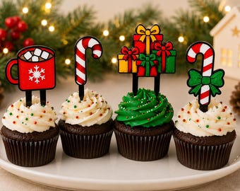 Christmas Cupcake Topper Set – Choose Your Design | 3D Printed Holiday Party Decorations