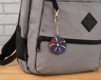 Patriotic Fireworks Keychain | Red White Blue 3D Printed Key Ring | Fourth of July Bag Charm