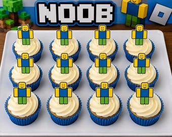 Gamer Noob Cupcake Toppers- Videogame Themed Birthday Decorations- Set of 6 or 12