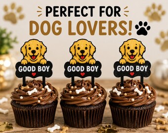 Good Boy Dog Cupcake Toppers – 3D Printed Puppy Birthday Party Decorations