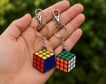 Rubix Cube Inspired Keychain | 3D Printed Retro Backpack Charm