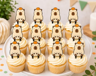 Capybara Cupcake Toppers | Cute Capybara Birthday Party Decorations | Kawaii Animal Cupcake Picks | Baby Shower Decor | Set of 6 or 12