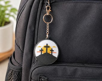 Three Crosses Christian Keychain | Faith Gift | Easter Key Ring | Cross Backpack Charm | Confirmation Gift