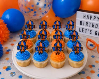 Blippi Inspired Cupcake Picks  – Orange and Blue Birthday Decor – Preschool Birthday- Kids' Birthday-Set 6 or 12