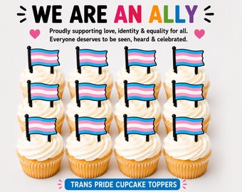 Transgender Pride Flag Cupcake Toppers – Set of  6 or 12 – LGBTQ+ Party Decorations