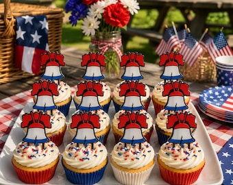 Patriotic Liberty Bell Cupcake Toppers | 3D Printed Fourth of July Decorations