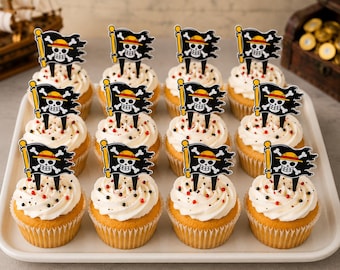 One Piece Inspired Pirate Flag Cupcake Toppers | Anime Birthday Party Decorations | 3D Printed Cupcake Picks | Set of 6 or 12