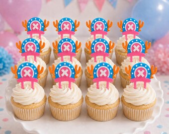 One Piece Inspired Chopper Hat Cupcake Toppers, Anime Birthday Decor, Set of 6 or 12