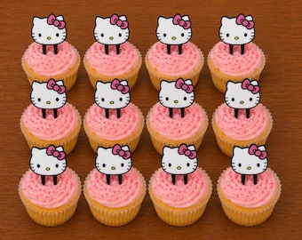 Hello Kitty Inspired Cupcake Toppers |Kawaii Birthday Party Decorations | 3D Printed Cupcake Picks | Set of 6 or 12