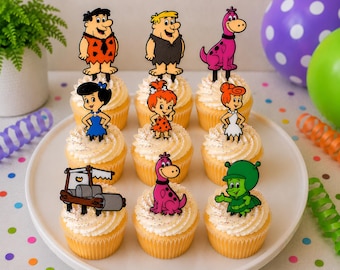 Flintstones-Inspired Cupcake Toppers | Flintstones Birthday Party Decorations | 3D Printed Cupcake Picks | Set of 6 or 12