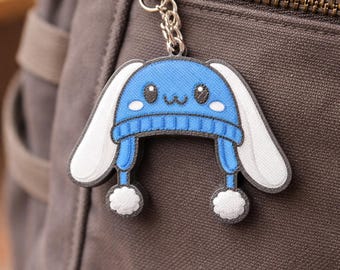 Llavero con orejas de conejo azul / Conejo kawaii / Dije de mochila impreso en 3D / Llavero de conejo