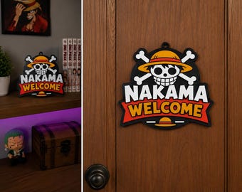 Nakama Welcome Sign – Anime Pirate 3D Printed Door Hanger – Gamer Room Decor