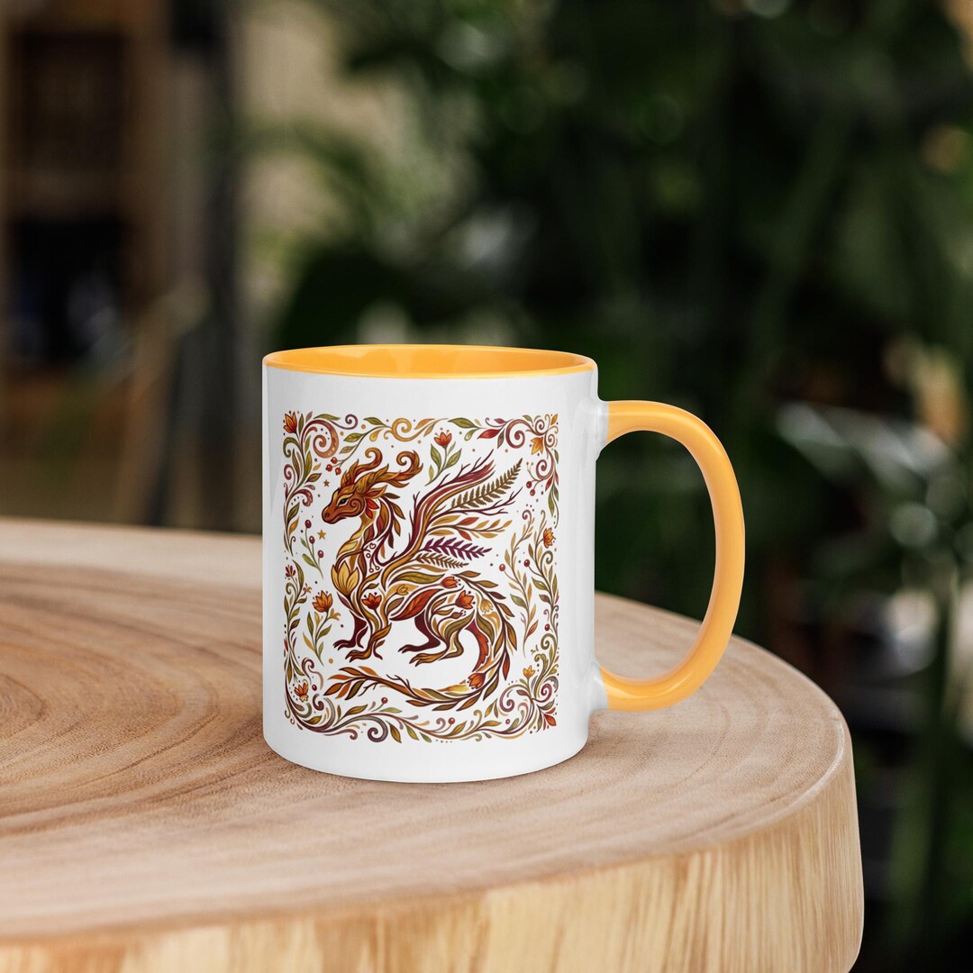 Dragon Wings Coffee Mug | Floral Bookish Dragons | Two Toned Tea Cup ...